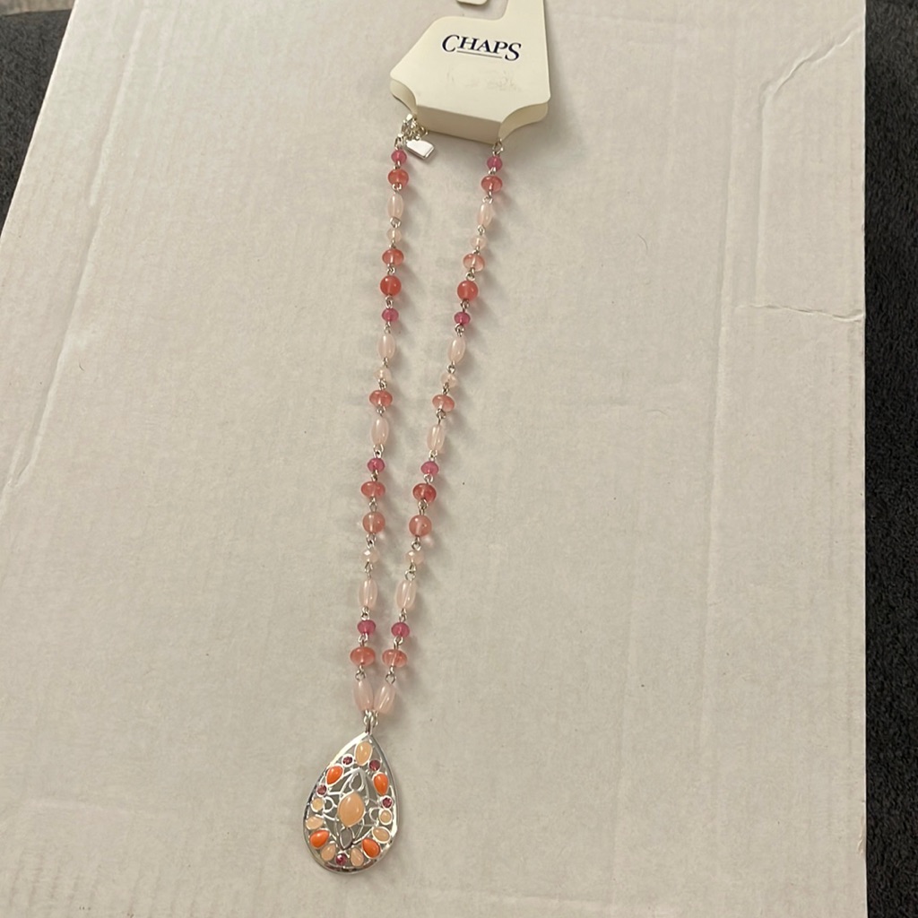 New Chaps Pink Beaded Necklace Pretty H21